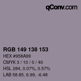 颜色代码: RGB 149 138 153 | qconv.com