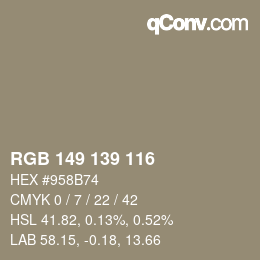Farbcode: RGB 149 139 116 | qconv.com