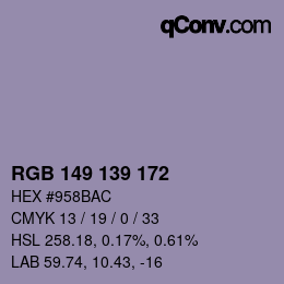 Color code: RGB 149 139 172 | qconv.com