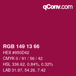 カラーコード: RGB 149 13 66 | qconv.com