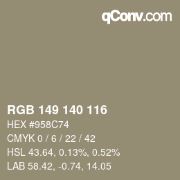 Color code: RGB 149 140 116 | qconv.com