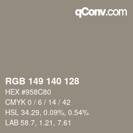 Color code: RGB 149 140 128 | qconv.com