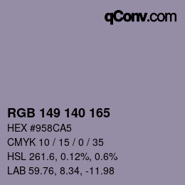 カラーコード: RGB 149 140 165 | qconv.com