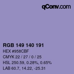 Color code: RGB 149 140 191 | qconv.com