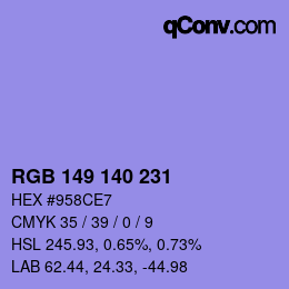 カラーコード: RGB 149 140 231 | qconv.com