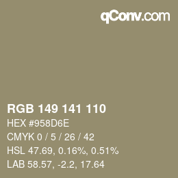 Color code: RGB 149 141 110 | qconv.com