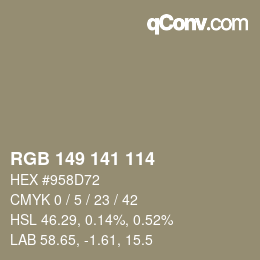 Color code: RGB 149 141 114 | qconv.com