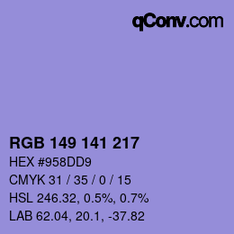 颜色代码: RGB 149 141 217 | qconv.com