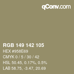 Color code: RGB 149 142 105 | qconv.com