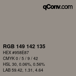 Color code: RGB 149 142 135 | qconv.com