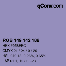 Color code: RGB 149 142 188 | qconv.com