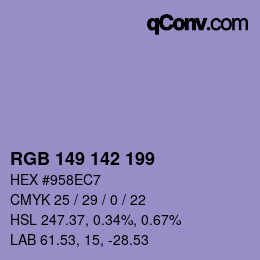 Color code: RGB 149 142 199 | qconv.com