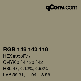 Color code: RGB 149 143 119 | qconv.com