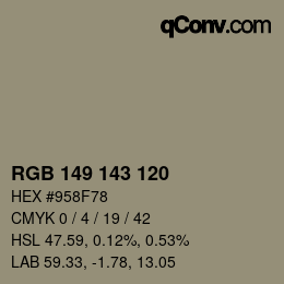 颜色代码: RGB 149 143 120 | qconv.com