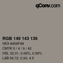 Color code: RGB 149 143 136 | qconv.com