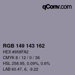 カラーコード: RGB 149 143 162 | qconv.com