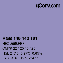 颜色代码: RGB 149 143 191 | qconv.com