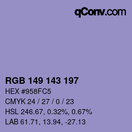 Color code: RGB 149 143 197 | qconv.com
