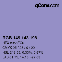 Color code: RGB 149 143 198 | qconv.com