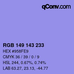 Color code: RGB 149 143 233 | qconv.com