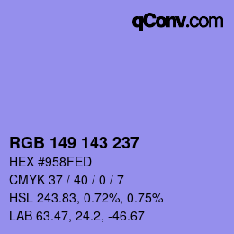 Color code: RGB 149 143 237 | qconv.com