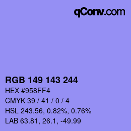 カラーコード: RGB 149 143 244 | qconv.com