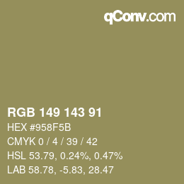 Color code: RGB 149 143 91 | qconv.com