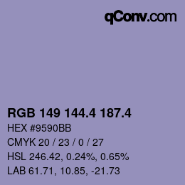 カラーコード: RGB 149 144.4 187.4 | qconv.com