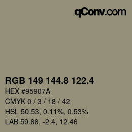 カラーコード: RGB 149 144.8 122.4 | qconv.com