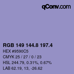 カラーコード: RGB 149 144.8 197.4 | qconv.com