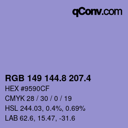 カラーコード: RGB 149 144.8 207.4 | qconv.com