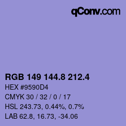 カラーコード: RGB 149 144.8 212.4 | qconv.com
