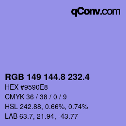 カラーコード: RGB 149 144.8 232.4 | qconv.com