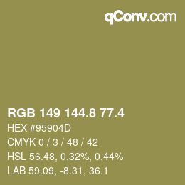 カラーコード: RGB 149 144.8 77.4 | qconv.com