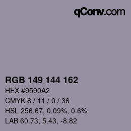 Color code: RGB 149 144 162 | qconv.com