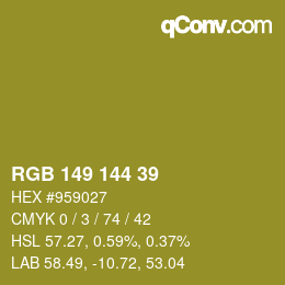 Color code: RGB 149 144 39 | qconv.com