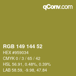 Color code: RGB 149 144 52 | qconv.com