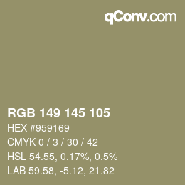 Color code: RGB 149 145 105 | qconv.com