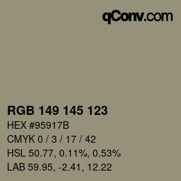 颜色代码: RGB 149 145 123 | qconv.com