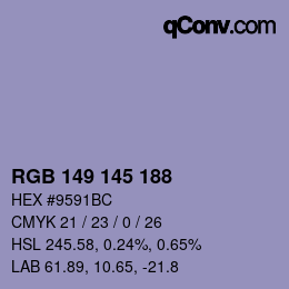 Color code: RGB 149 145 188 | qconv.com