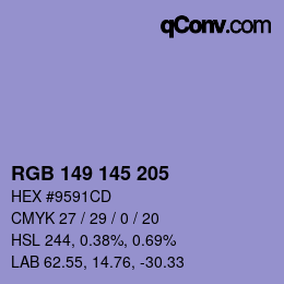 Color code: RGB 149 145 205 | qconv.com