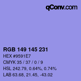 Color code: RGB 149 145 231 | qconv.com