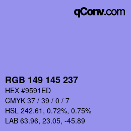 カラーコード: RGB 149 145 237 | qconv.com