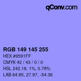 Color code: RGB 149 145 255 | qconv.com