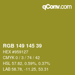 Color code: RGB 149 145 39 | qconv.com