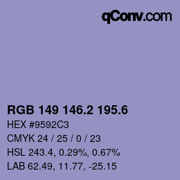 カラーコード: RGB 149 146.2 195.6 | qconv.com