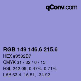 カラーコード: RGB 149 146.6 215.6 | qconv.com