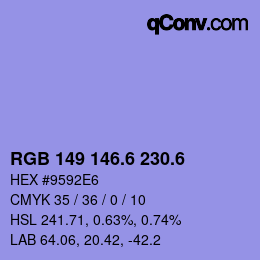 カラーコード: RGB 149 146.6 230.6 | qconv.com