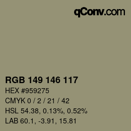 Farbcode: RGB 149 146 117 | qconv.com