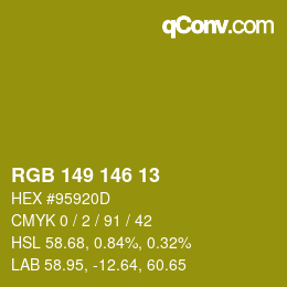 Color code: RGB 149 146 13 | qconv.com